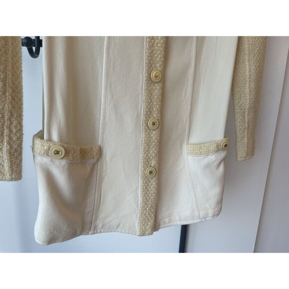 Chanel Womens Ivory Wool & Cotton Textured Button-Up Blazer Jacket Size M - Picture 8 of 16